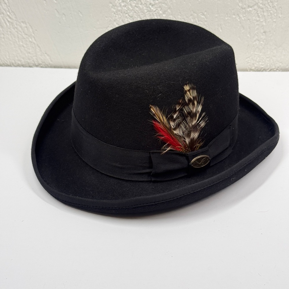 Epoch Fedora Hat Structured Wool Satin Lined Feather Band Black Dress Size XL